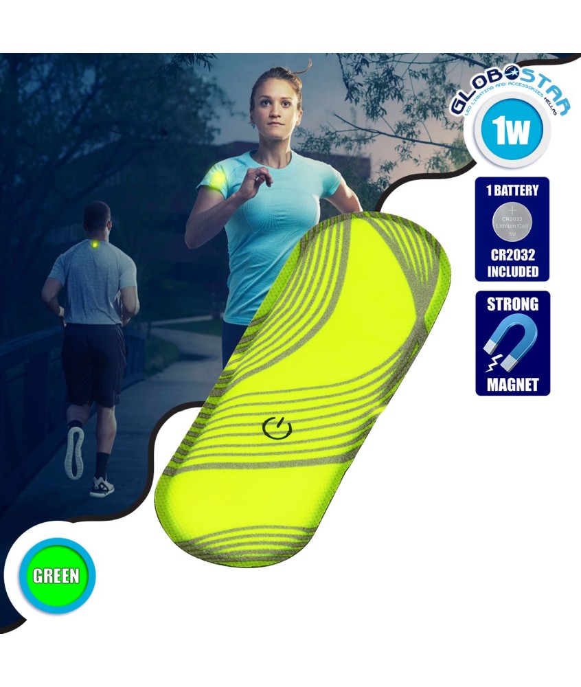 GloboStar® 79073 Μαγνητικό Clip Ασφαλείας Φωσφοριζέ Αντανακλαστικό για Ποδηλάτες & Runners με Φωτεινή Σήμανση LED & Μπαταρία CR2032 - Αδιάβροχο IP65 Λαχανί Φωσφοριζέ